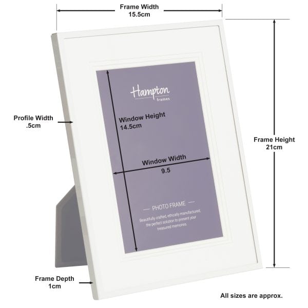 White photo frame with labelled dimensions diagram