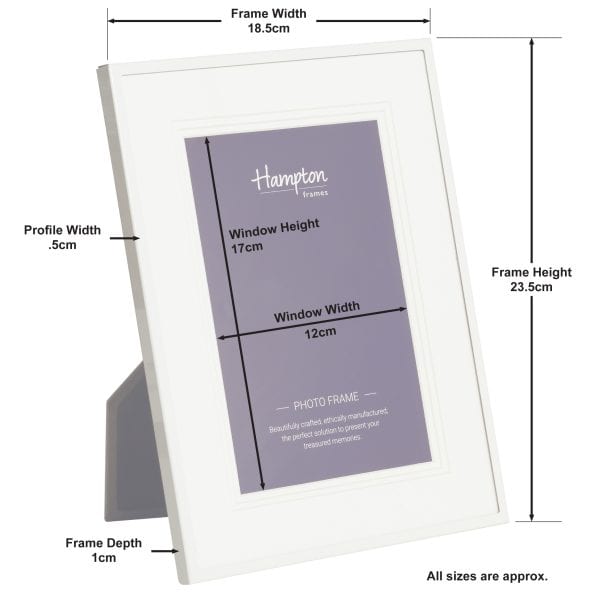 White photo frame with labelled dimensions diagram