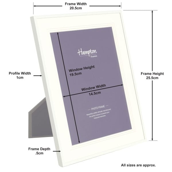 White photo frame with labelled dimensions diagram